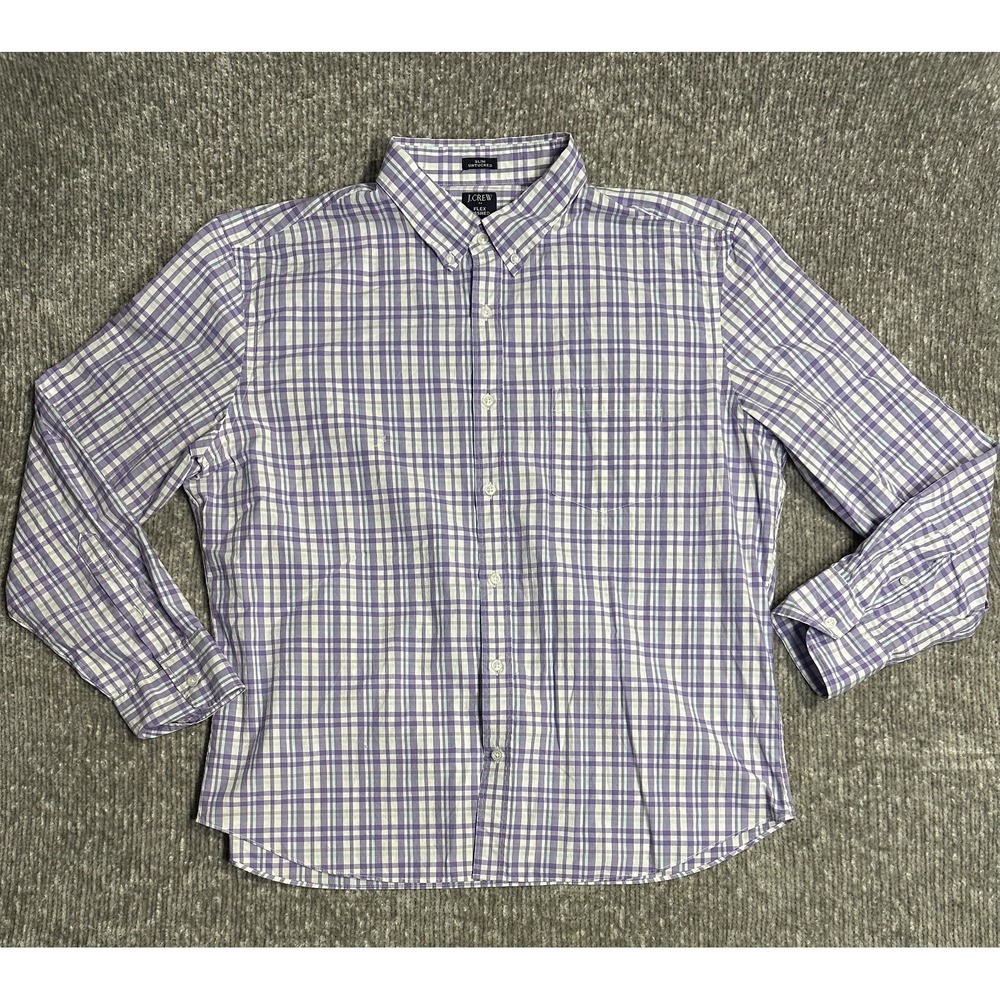 J.Crew Men's XXL Flex Washed Slim Untucked Plaid Button Down Shirt Cotton Purple